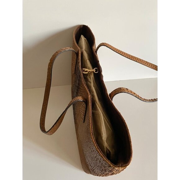 Lucchese Python Tote Bag Brown Exotic Leather Suede Lining Reptile Western Snake - Picture 2 of 13